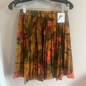 Vintage pleated mini silky fabric maximalist print S